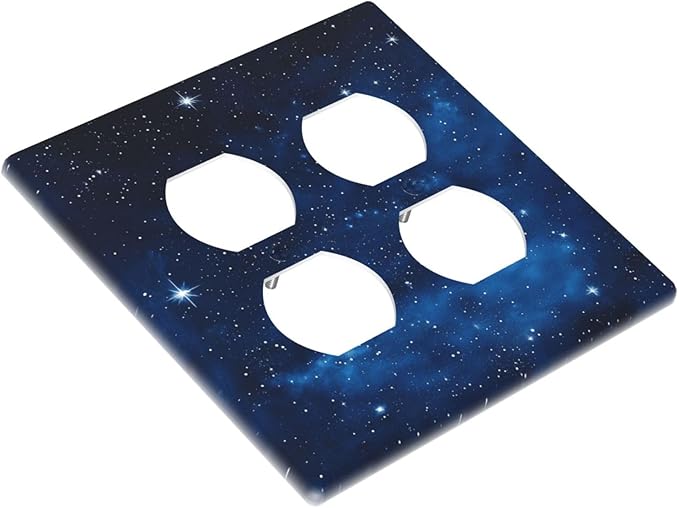 Light Switch Cover Plate Galaxy Starry Sky Universe Sparkle Stars 2 Gang Socket Covers Double Duplex Wallplates Switch Plates and Outlet Covers for Bathroom Bedroom Decor