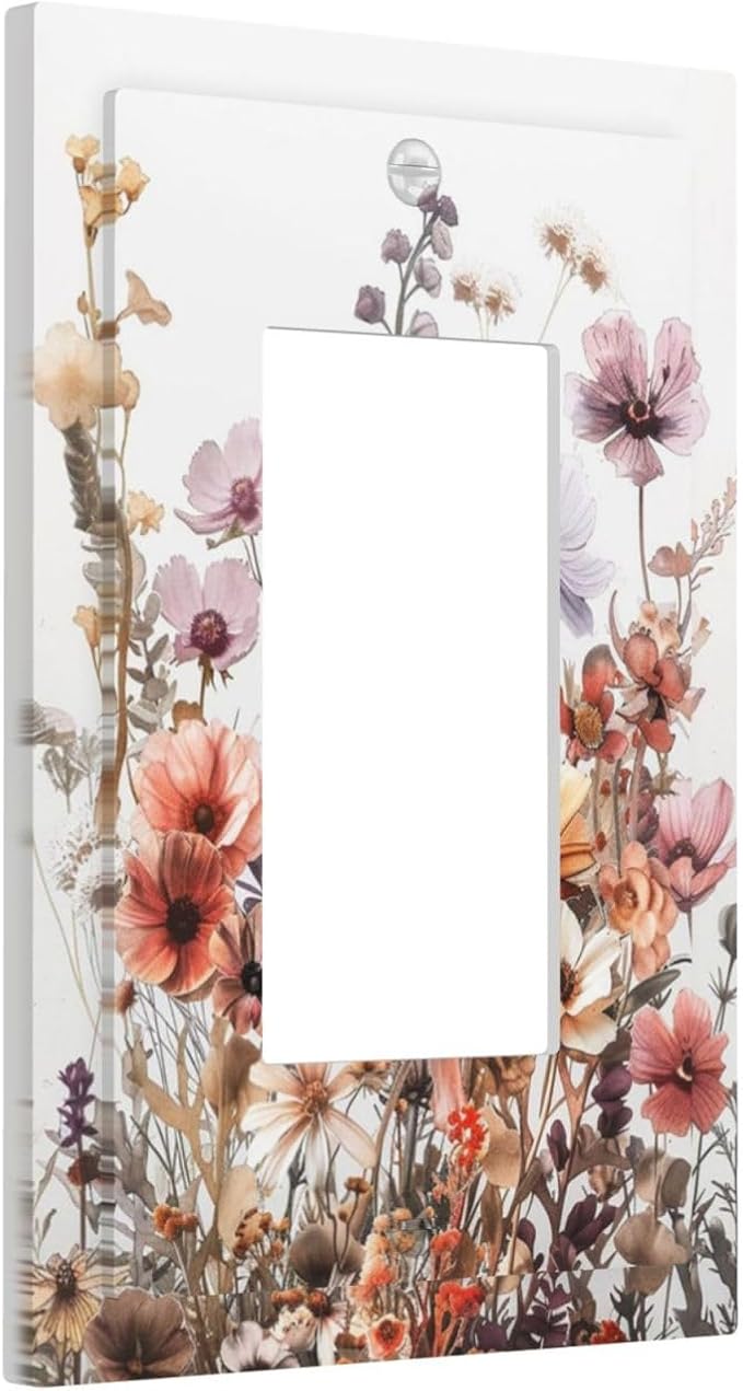 Boho Nursery Wildflower Flora Vintage Flower Decorative Outlet Covers 1 Gang Single Rocker Light Switch Cover Plate Wall Plates GFCI Faceplate for Bedroom Living Room Decor