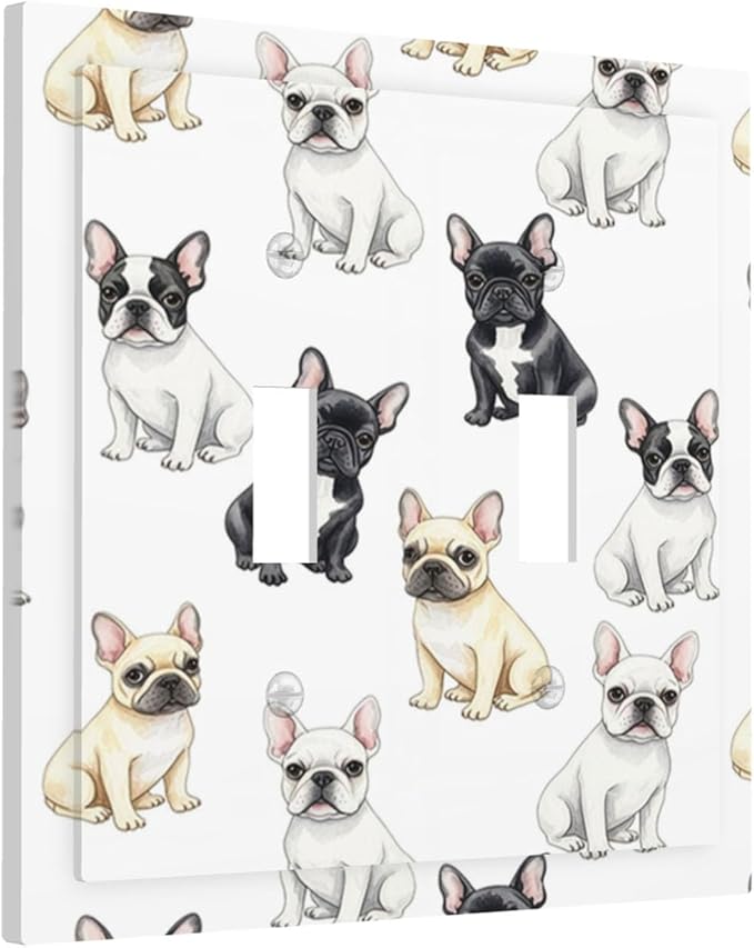 French Bulldog Watercolor Double Toggle Switch Cover - 2-Gang Standard US Size Playful Frenchie Puppy Light Switch Covers, Chic Pattern for Pet Owners Decor