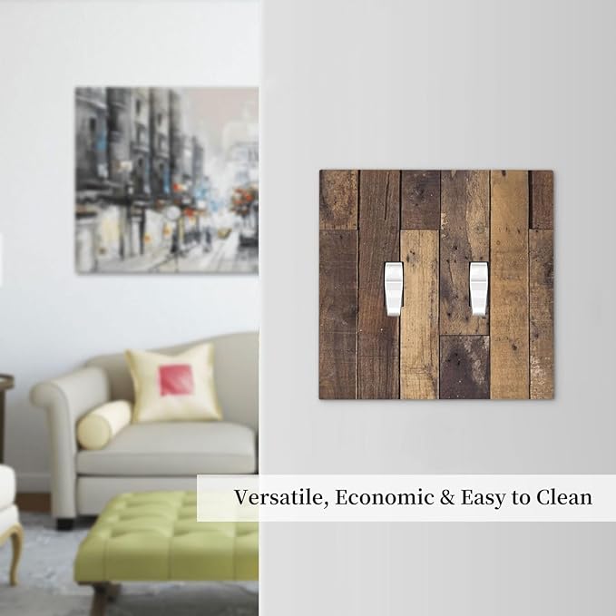 Cool Brown Wood Style Vintage Rustic Print Decorative Switch Plates 2 Gang Double Toggle Outlet Light Switch Cover Wall Plate Electrical Faceplate for Farmhouse Home Decor