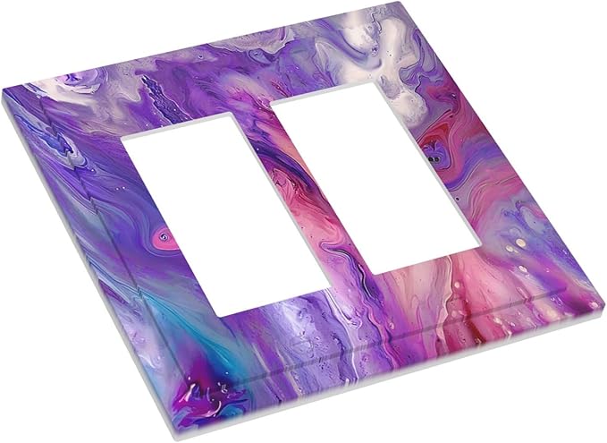 Liquid Marble Modern Abstract Texture Abstract Purple Paint Wall Art Decorative Outlet Covers 2 Gang Double Gfci Rocker Electrical Wall Panels Light Switch Cover Plate for Office Living Room