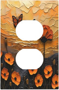 Oil Painting Flower Sunset Butterfly Vintage Rustic Floral Outlet Covers 1 Gang Duplex Light Switch Cover Decorative Switch Plates Electrical Receptacle Faceplate Wall Plate for Bedroom Living Room