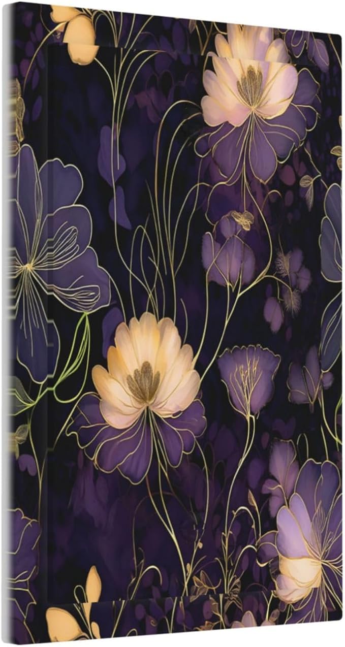 Modern Boho Vintage Gold Purple Dark Floral Modern Abstract Flowers Light Switch Cover Plate 1 Gang Electrical Wall Plates Faceplate Decorative Switch Plate No Device Blank for Bedroom Living Room