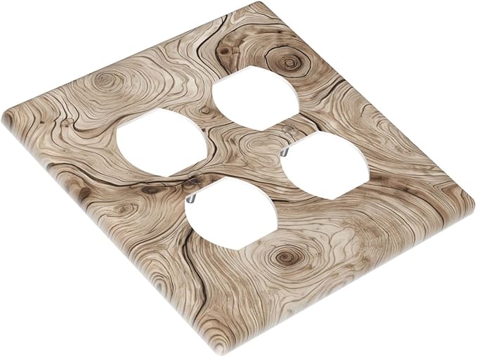 Tree Annual Rings Burl Texture Brown Wood Grain Print Outlet Covers 2 Gang Double Duplex Decorative Light Switch Covers Electrical Wallplates Socket Faceplate for Farmhouse Bedroom Decor