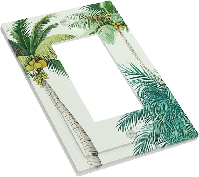 Tropical Palm Tree & Paradise Leaves Single Rocker Switch Cover - 1-Gang Standard US Size Island Vacation Vibes Light Switch Covers for Living Room Decor