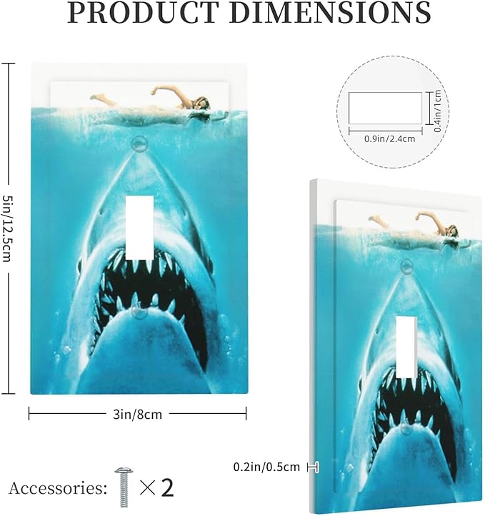 Beach Shark Oceanjaws Movie Vintage Look Decorative Light Switch Cover 1 Gang Single Toggle Device Electrical Faceplate Switchplates Decorator Outlet Wall Plate for Bathroom Kids Room Decor