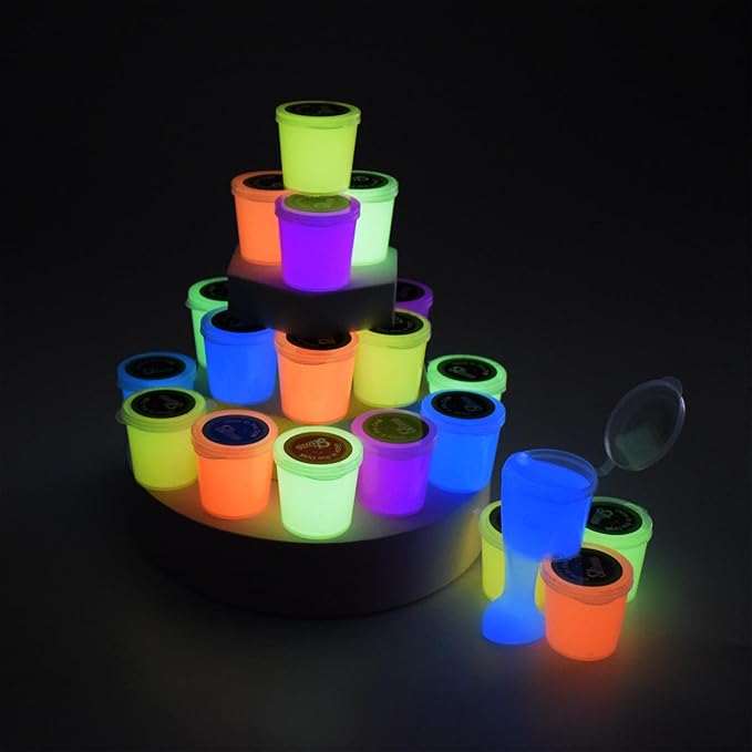15 Pack Glow in The Dark Slime, Crystal Galaxy Slime, Including Blue, Pink, Yellow, Orange etc, Party Favors, Soft and Non-Sticky, for Educational Stress Relief Toys for Girls Boys