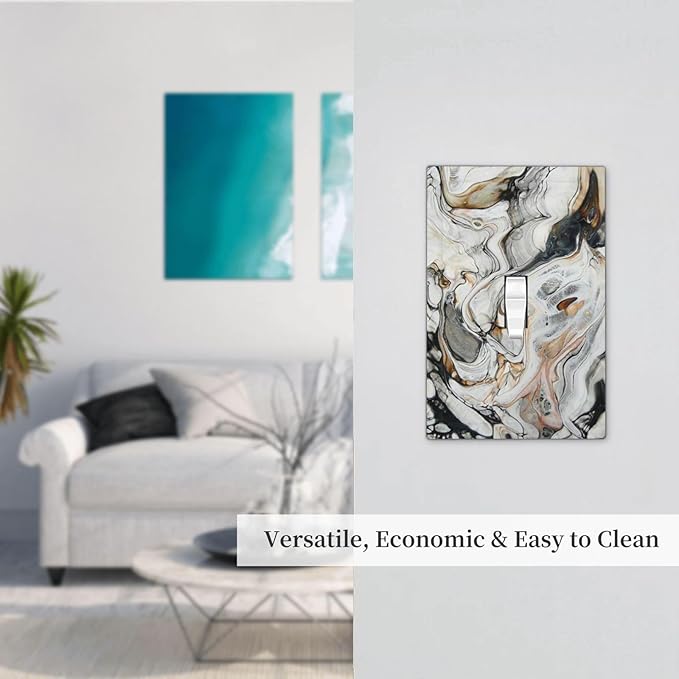 Black Gold Marble Texture Modern Abstract Print Decorative Light Switch Cover 1 Gang Single Toggle Device Electrical Faceplate Switchplates Decorator Outlet Wall Plate for Bathroom Kitchen Decor