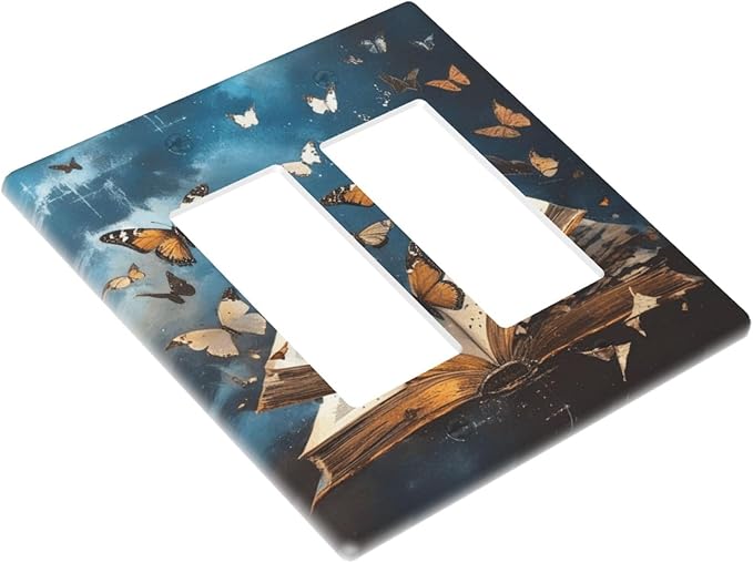 Decorative Art Light Switch Covers Butterflies from the Book 2 Gang Dual Rocker Outlet Switch plate Faceplate GFCI for Home Decor