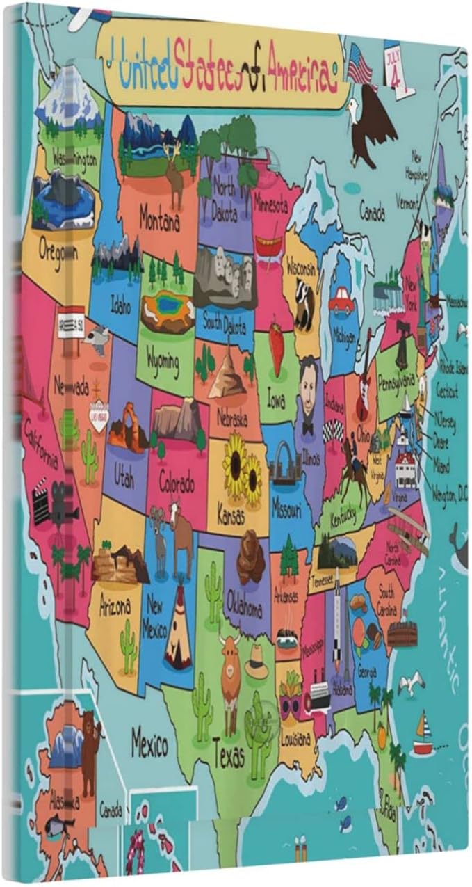 American Map 1 Gang Light Switch Cover No Decive Blank Wall Plate Decorative for Teen Kids Boys Bathroom Home Bedroom Art Panel Decorate 5" x 3