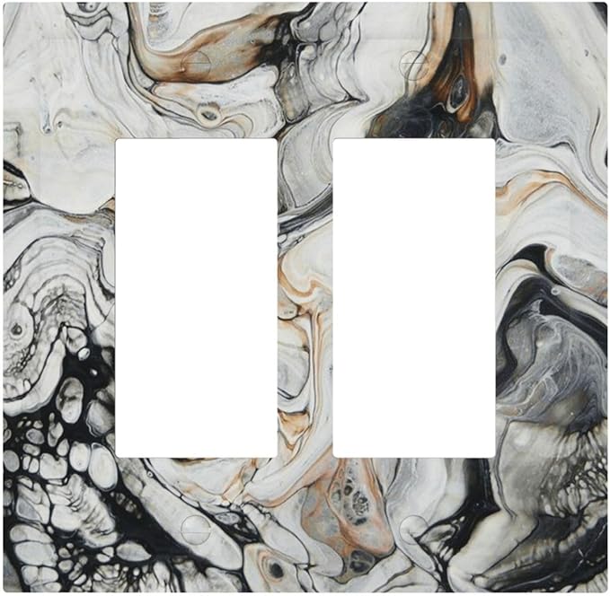 Black Gold Marble Texture Modern Abstract Print Decorative Outlet Covers 2 Gang Double GFCI Rocker Electrical Wall Panels Light Switch Cover Plate for Bathroom Kitchen Decor