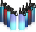 Volhoply 18oz Insulated Water Bottle Bulk 4 Pack,Kids Stainless Steel Water Bottles with Straw,Double Wall Vacuum Reusable Metal Bottle,Wide Mouth Sports Flask For Cold Drink(Assorted,8 Set)