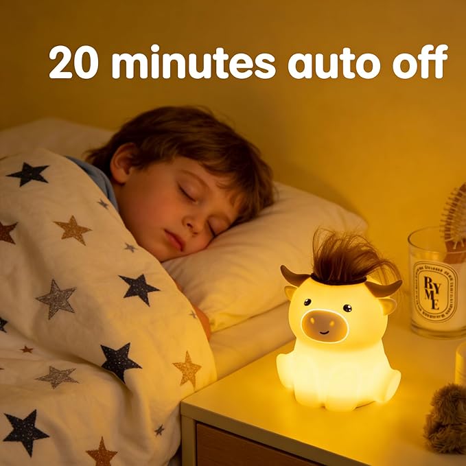 Cute Highland Cow Night Light, LED Squishy Night Lamp, 2 Levels Dimmable Timer Nursery Nightlight for Kids, Rechargeable Touch Lamp, Dorm Decor, Kids Funny Gifts (Highland Cow)