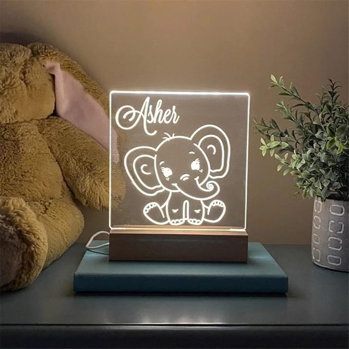 Personalized Night Light, Elephant Night Light, Kid's Night Light, Girl's Room, Boy's Room, Kid's Bedroom Décor, LED Light