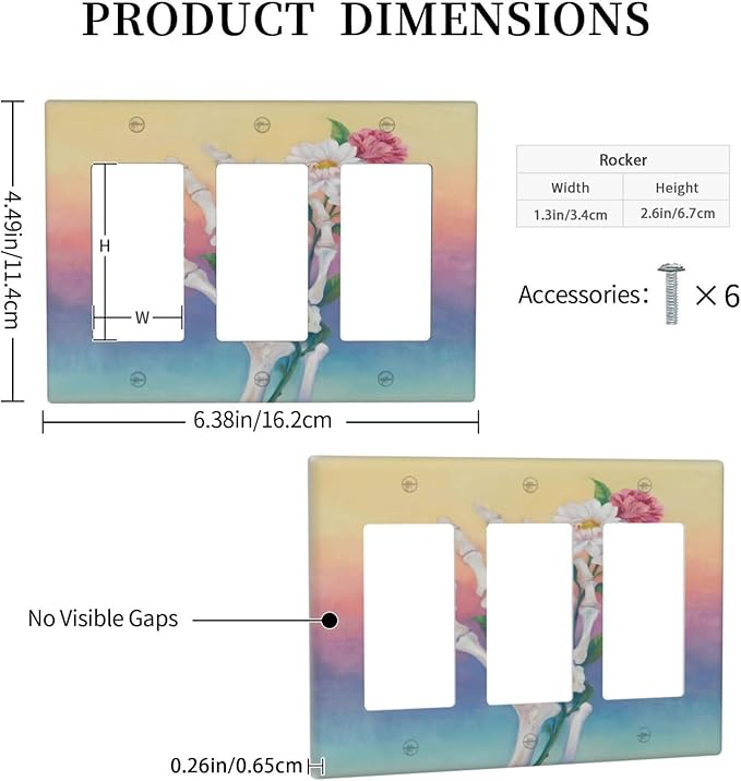 Skeleton Flower Triple Rocker Wall Plate Decorative 3 Gang Light Switch Covers Electrical Switchplate Home Decorate Faceplat for Bathroom Bedroom Kitchen Room 4.5 x 6.38 Inch
