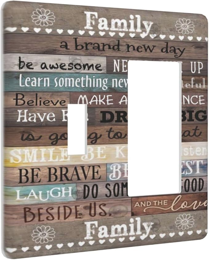 2 Gang 1 Toggle 1 Decorator/Rocker Device Combination Wall Plate Vintage Cabin Barn Farm Office Family Home Inspirational Quotes Rule Standard Size Combo GFCI Receptacle Switchplate Outlet Cover
