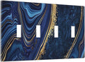 Navy Blue Marble 4 Gang Light Switch Cover Decorative Quad Toggle Wall Plate For Teen Kids Boys Bathroom Home Bedroom Art Panel Decorate 8" x 4.5