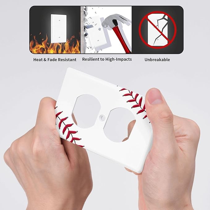 Baseball Outlet Covers Decorative Electrical Outlets Duplex Outlet 1-Gang Wall Plate Receptacle Wall Outlet Cover