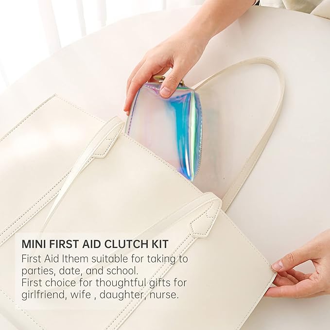 Kitgo Mini First Aid Emergency Clutch Kit -Mother Day Gift Compact Safety Pouch Party Bag with 27 Essential Items for Girl Lady Mother Wife Nurse for Girl Lady Mother Wife Nurse