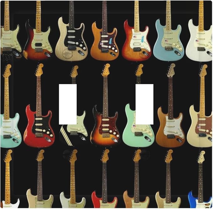 Vintage Electric Guitar Collection Double Toggle Switch Cover - 2-Gang Standard US Size Rock & Roll Guitar Light Switch Covers for Music Studio Decor