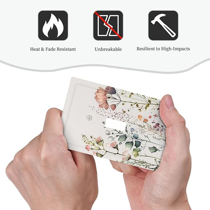 Beige Wild Flower Floral Blossom Single Toggle Light Switch Plate Outlet Cover Decorative One Device Wall Plate 1-Gang Electrical Switch Faceplate