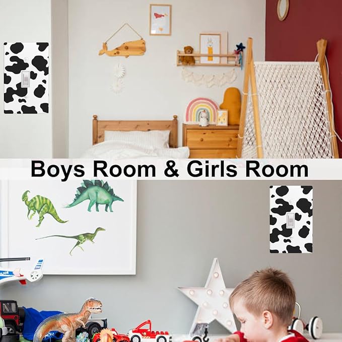 Black White Cow Print 1-Gang Toggle Light Switch Plate, Farm Cow Pattern Wall Plate for Farmhouse, Bedroom, Kitchen & Home