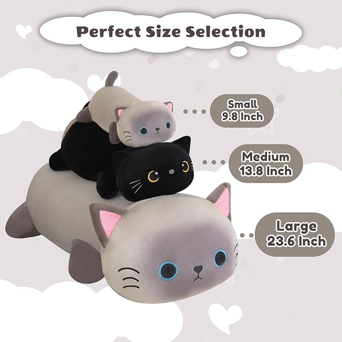 Finebee Weighted Siamese Cat Stuffed Animals, Cute Weighted Siamese Cat Plush, Soft Stuffed Weighted Plushie Pillow Gifts for Girls Boys(23.6" 3.1Lbs)