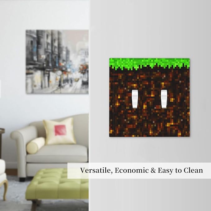 Outlet Covers Pixel Grass Block 1 Gang Duplex Light Switch Cover Plate Decorative Wall Plates Electrical Switchplate Receptacle for Kids Room Home Decor（2 Pack）