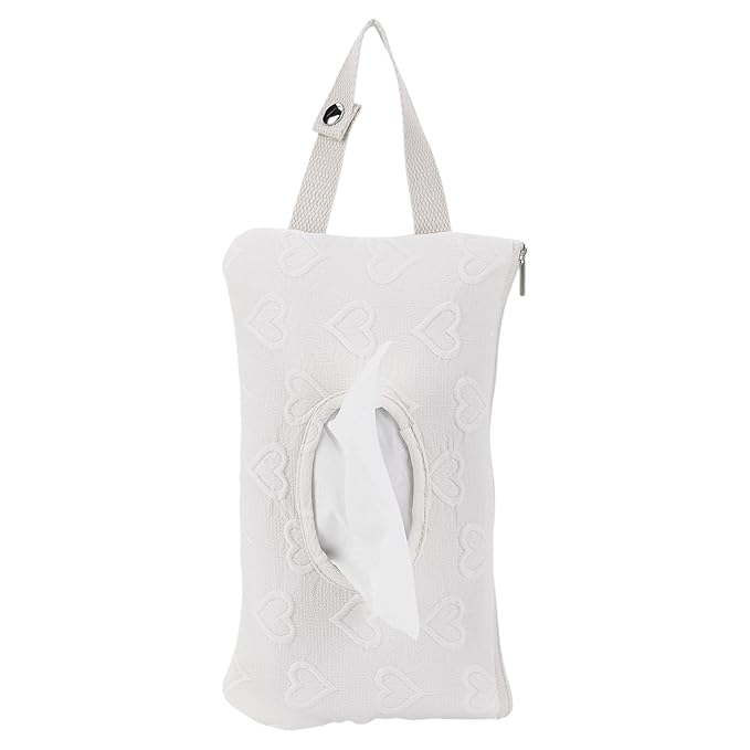 Quilted Baby Diaper and Wipes Pouch Portable Mommy Bag for Stroller Reusable Wipes Pouch with Lanyard (White Heart)