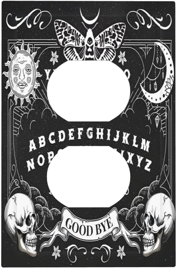 Black Witchy Skeleton Skull Gothic Sun Moon Outlet Covers 1 Gang Duplex Light Switch Cover Decorative Switch Plates Electrical Receptacle Faceplate Wall Plate for Bedroom Living Room Decor