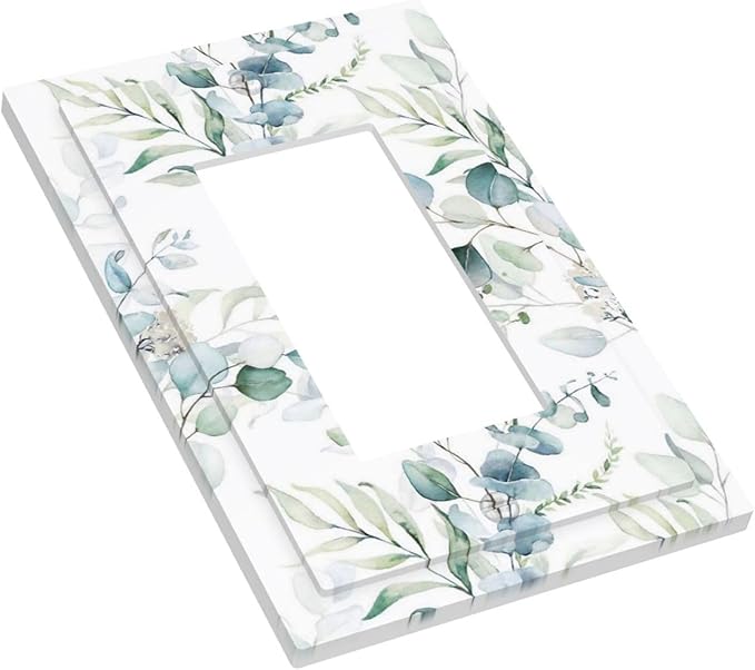 Green Eucalyptus Leaves Sage Device Single GFCI Decorator/Rocker Light Switch Wall Plate Cover 1 Gang Palm Tree Spring Botanical Plant Electrical Jumbo Face Switchplate Receptacle Outlet Cover Dimmer