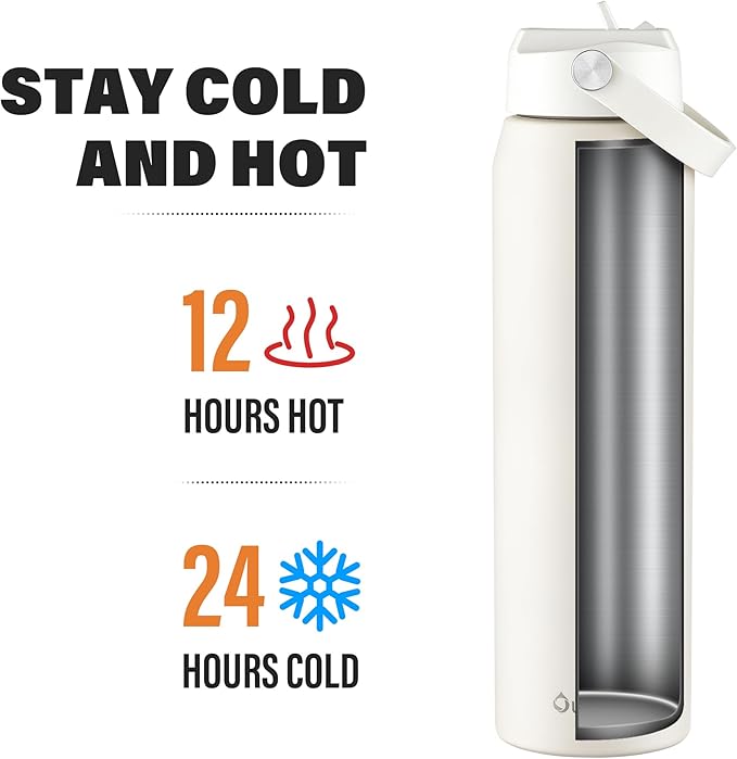 Oldley 32oz Insulated Water Bottle with Straw, Stainless Steel Water Bottle for Sports, Travel, School, BPA-Free Sports Bottles for Adult Kids, Leak-Proof, Beige
