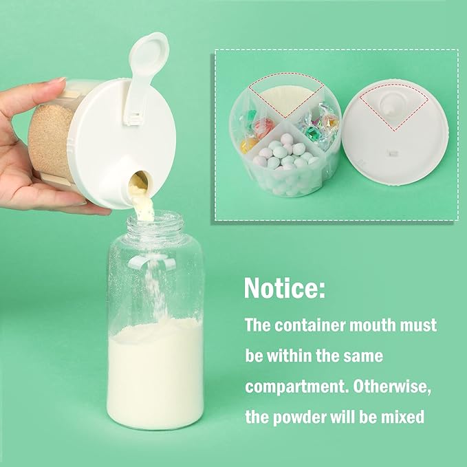 Accmor Baby Formula Dispenser On The Go, Non-Spill Rotating Four-Compartment Formula Container to Go, Milk Powder Kids Snack Container for Infant Toddler Travel Outdoor, White, 2 Pack