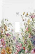 Decorative Light Switch Cover Boho Wildflower Colorful Floral Butterfly 1 Gang Single Toggle Device Electrical Faceplate Switchplates Decorator Outlet Wall Plate For Bed Room Living Room