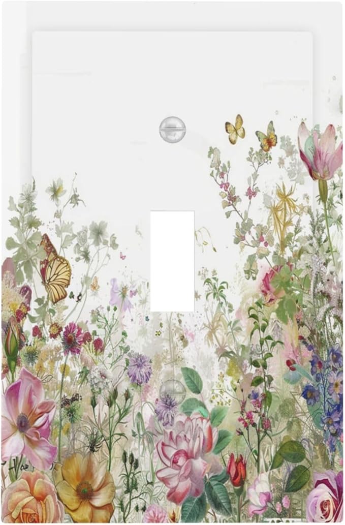 Decorative Light Switch Cover Boho Wildflower Colorful Floral Butterfly 1 Gang Single Toggle Device Electrical Faceplate Switchplates Decorator Outlet Wall Plate For Bed Room Living Room