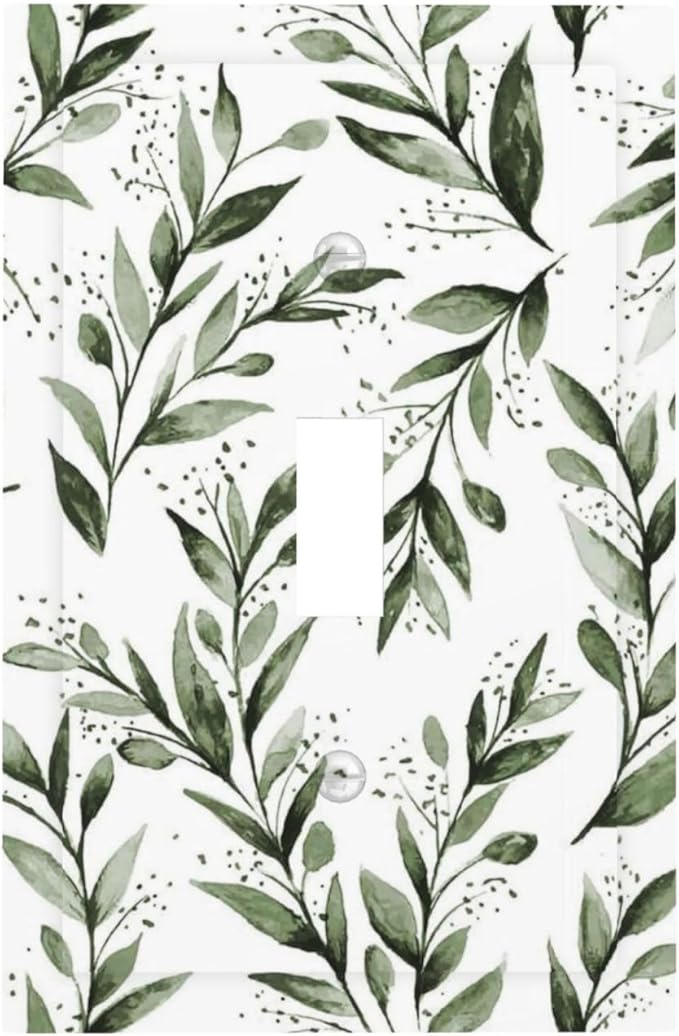 Green Leaf Olive Leaf Sage Floral Decorative Light Switch Cover 1 Gang Single Toggle Device Electrical Faceplate Switchplates Decorator Outlet Wall Plate for Bedroom Living Room Decor