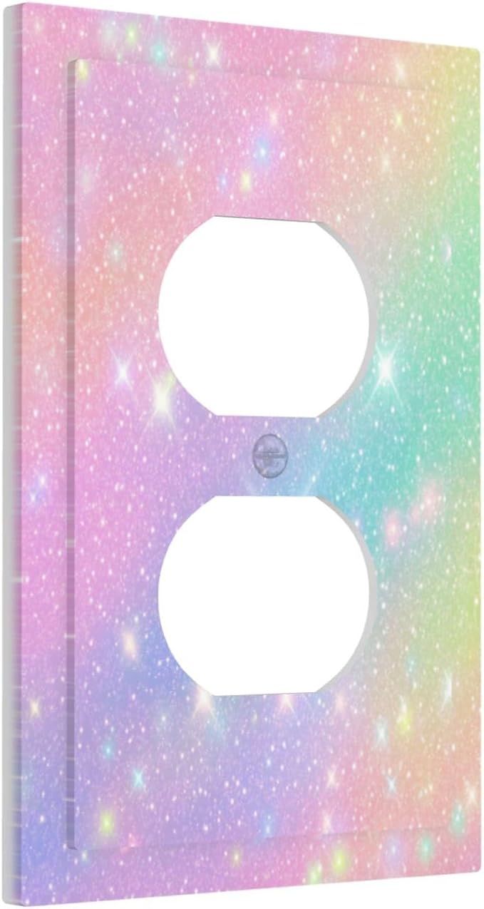 Decorative Outlet Covers Rainbow Shiny Gradient Colors 1 Gang Wall Plate Receptacle Duplex Light Switch Cover Plate Single Dual Plug Covers Electrical Switchplate for Kids Room Nursery Decor