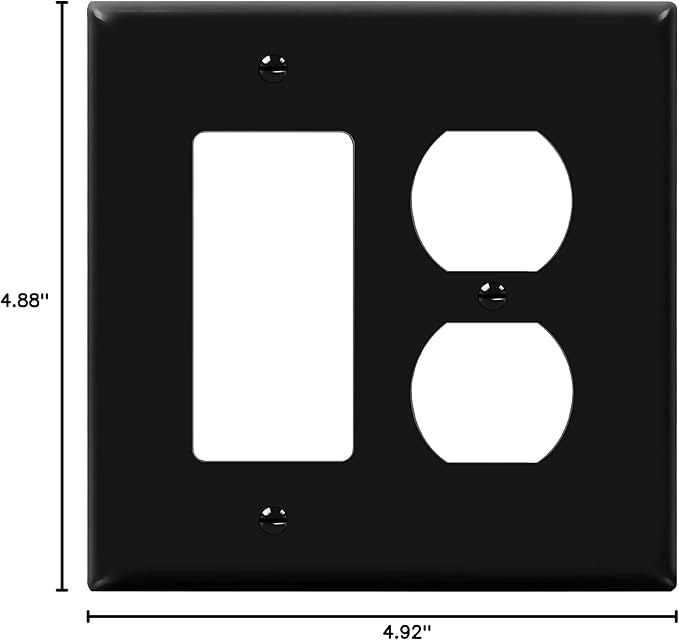 ENERLITES Combination Duplex Receptacle Outlet/Decorator Switch Wall Plate, Mid-Size 2-Gang 4.88" x 4.92", Polycarbonate Thermoplastic, 882131M-BK, Black