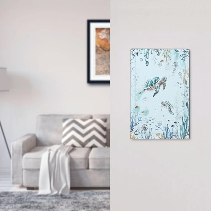 Light Switch Cover Plate Teal Blue Ocean Sea Turtle Seabed Plants 1 Gang No Device Blank Electrical Wall Plates Faceplate Decorative Switch Plate for Bathroom Kids room Decor