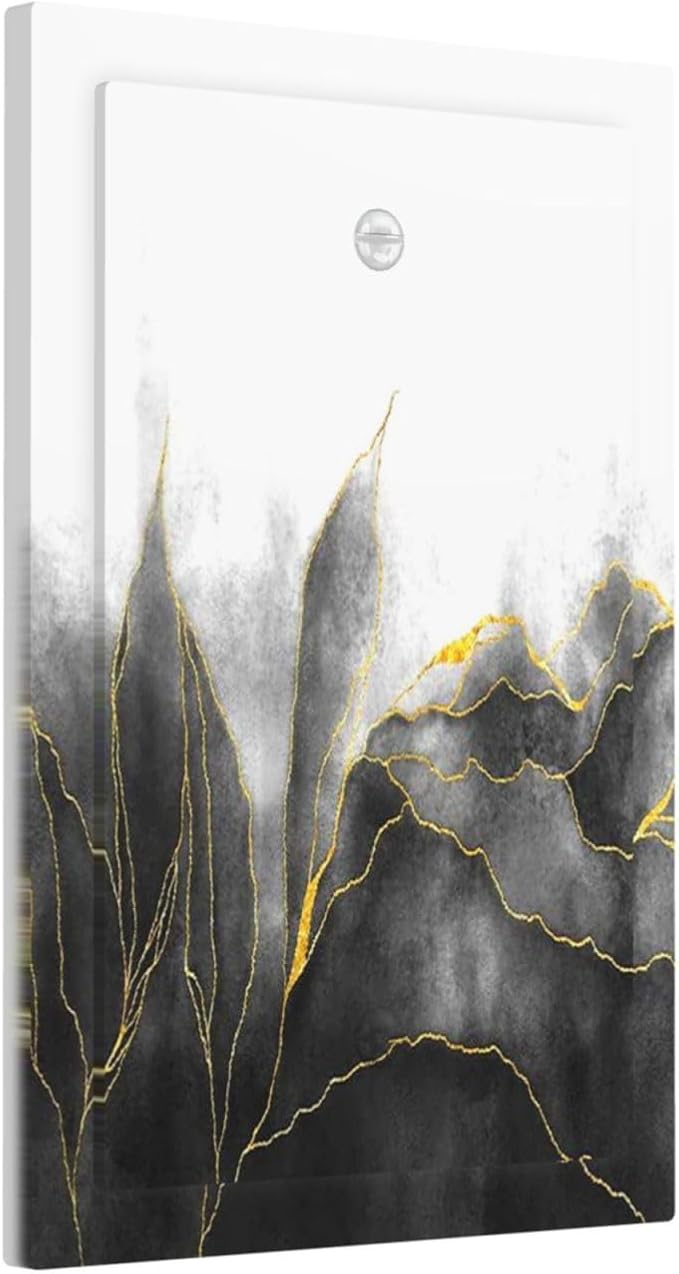 Light Switch Cover Plate Black And Gold Marble White Golden Leaves 1 Gang No Device Blank Electrical Wall Plates Faceplate Decorative Switch Plate for Bedroom living Room Decor