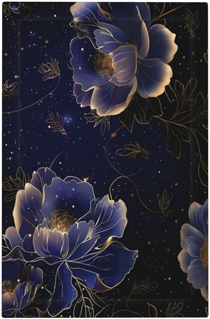 Navy Blue Floral Vintage Flower Dark Watercolor Light Switch Cover Plate 1 Gang No Device Blank Electrical Wall Plates Faceplate Decorative Switch Plate Covers for Bedroom Living Room Decor