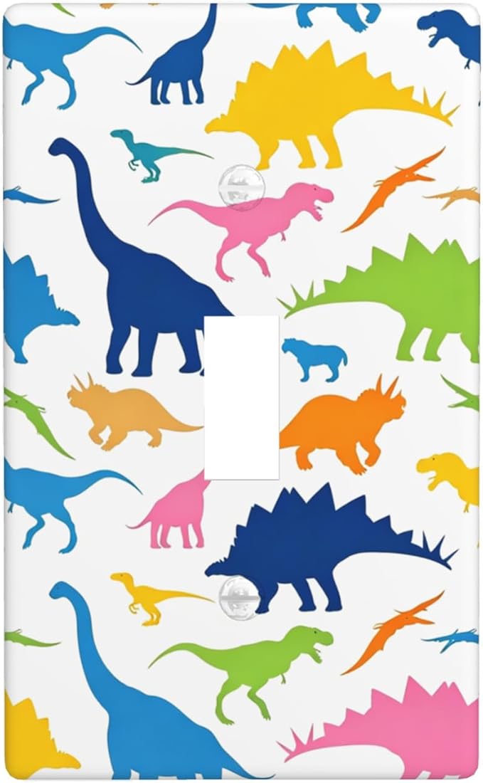 Colorful Dinosaur 1-Gang Toggle Light Switch Plate, Watercolor Blue & Green Dinosaur Cartoon Wall Plate for Boys Bedroom, Playroom & Nursery