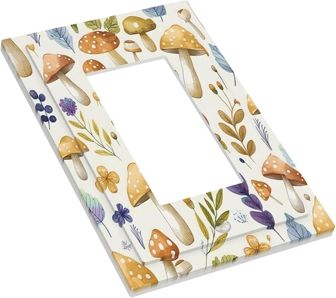Boho Watercolor Mushroom Flowers Leaf Colorful Floral Decorative Outlet Covers 1 Gang Single Rocker Light Switch Cover Plate Wall Plates GFCI Faceplate for Kids Room Nursery Decor