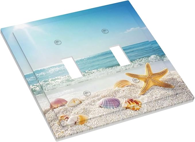 Decorative Switch Plates Summer Beach Colorful Seashell Starfish 2 Gang Double Toggle Outlet Light Switch Cover Wall Plate Electrical Faceplate For Kids Room Nursery Decor