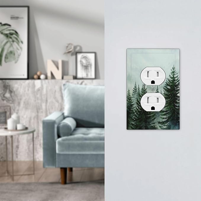 Forest Pinetrees Misty Landscape Nature Outlet Covers 1 Gang Duplex Electrical Receptacle Faceplate Light Switch Cover Wall Plate Decorative Switch Plates for Bedroom Farmhouse Decor