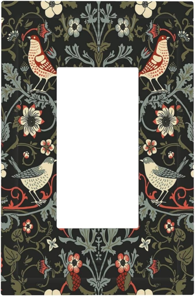 Vintage Birds Berries Mid Century Floral Flower Decorative Outlet Covers 1 Gang Single Rocker Light Switch Cover Plate Wall Plates GFCI Faceplate for Bedroom Living Room Decor