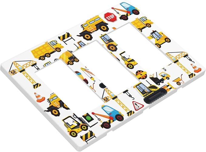 Funny Cartoon Kids Boy Car Truck Transport Car 3 Gang Triple Rocker/Decorator Gfci Outlet Light Switch Wall Plate Cover Decorative Electrical Socket Switch Face Plate for Dimmer, USB Outlet Scewless