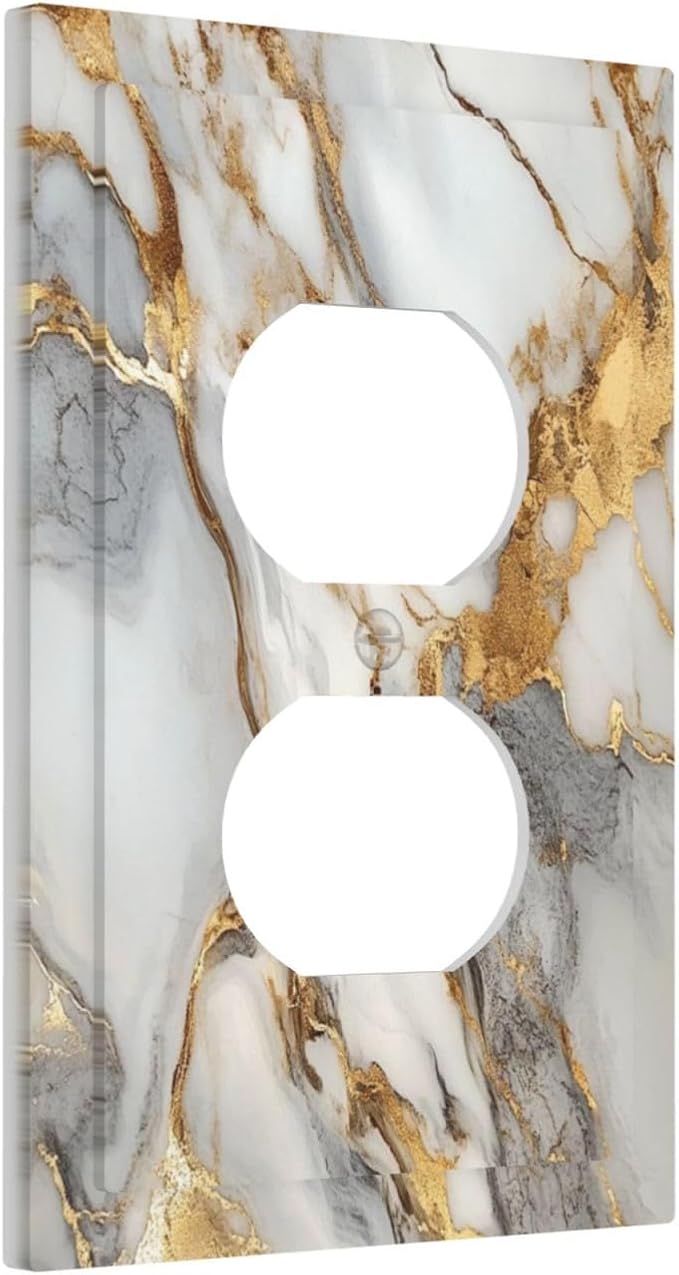 Outlet Covers White Gold Abstract Luxury Marble Patterns 1 Gang Duplex Light Switch Cover Plate Decorative Wall Plates Socket Cover Electrical Switchplate for Bathroom Home Decor