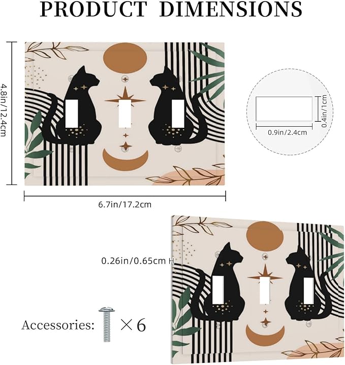 70s Mid Century Boho Abstract Cat 3 Gang Light Switch Plate Decorative Triple Toggle Wall Plate Cover Electrical Faceplate Switch Face Plate