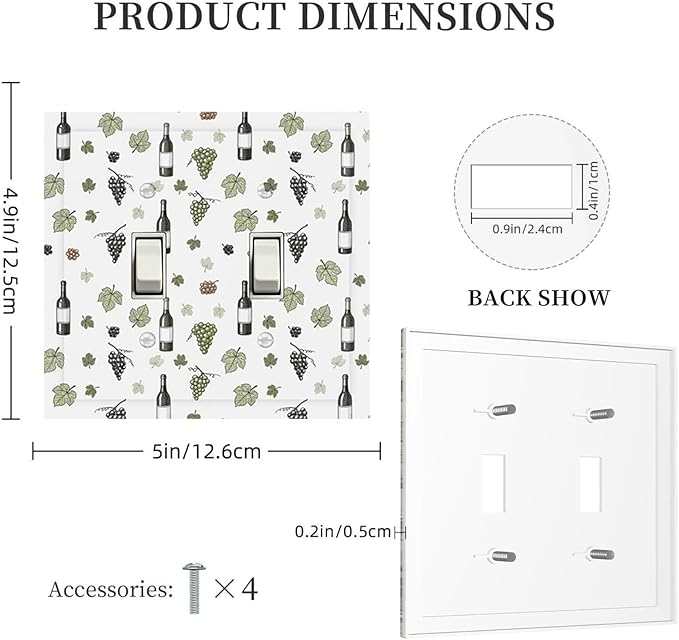 Wine & Vineyard Double Toggle Switch Cover - 2-Gang Standard US Size Vintage Wine Bottle & Grape Light Switch Covers, French Country for Kitchen Decor